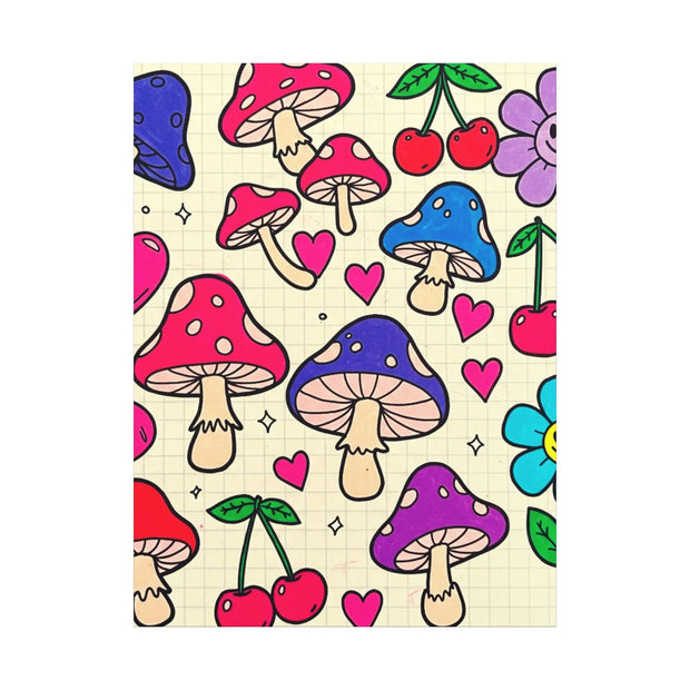 Kawaii Mushroom Cherry Flower Matte Canvas Print LavenderCeleste