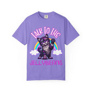 Talk to the Jellybeans Rainbow Cat Comfort Colors Tee LavenderCeleste