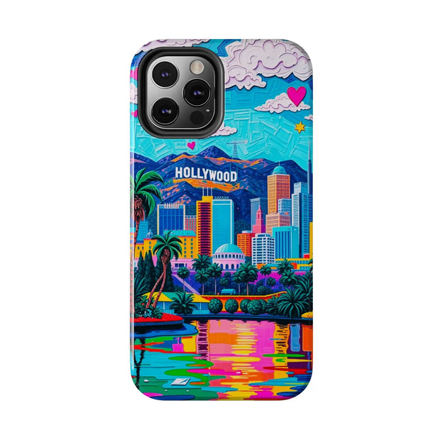 Los Angeles Hollywood Skyline Tough Phone Case – Vibrant Pop Art City Design - LavenderCeleste