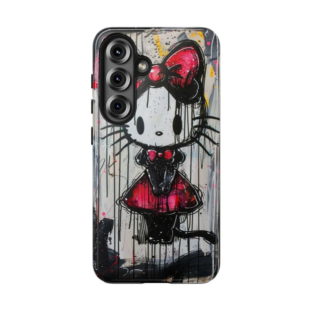 Goth Bow Cat Graffiti Pop Art Tough Phone Case LavenderCeleste