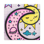 Kawaii Sun and Moon Doodle Matte Canvas Art Print LavenderCeleste