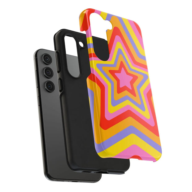 Retro Rainbow Star Groovy Tough Phone Case LavenderCeleste