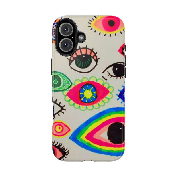 White Neon Evil Eye Psychedelic Pattern Tough Phone Case LavenderCeleste