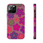 Retro Neon Groovy Flowers Tough Phone Case – 70s Psychedelic Floral Pattern Printify