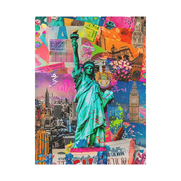 Vibrant New York Collage Matte Canvas – Statue of Liberty Pop Art Printify