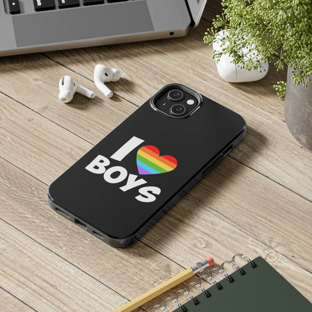 I Love Boys Pride Tough Phone Case – LGBTQ+ Rainbow Heart Design