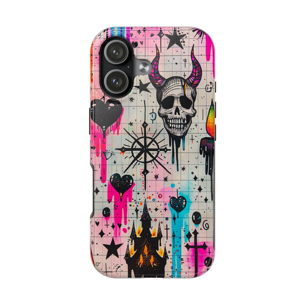 Skull Occult Neon Drip Pastel Goth Tough Phone Case LavenderCeleste