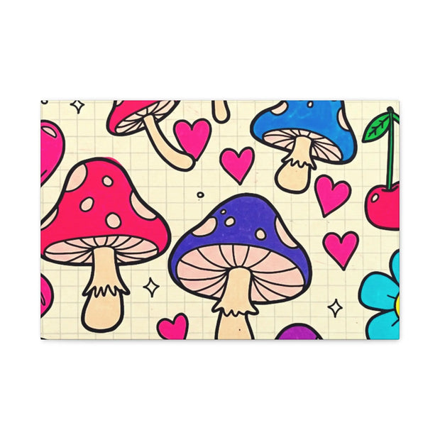 Kawaii Mushroom Cherry Flower Matte Canvas Print LavenderCeleste