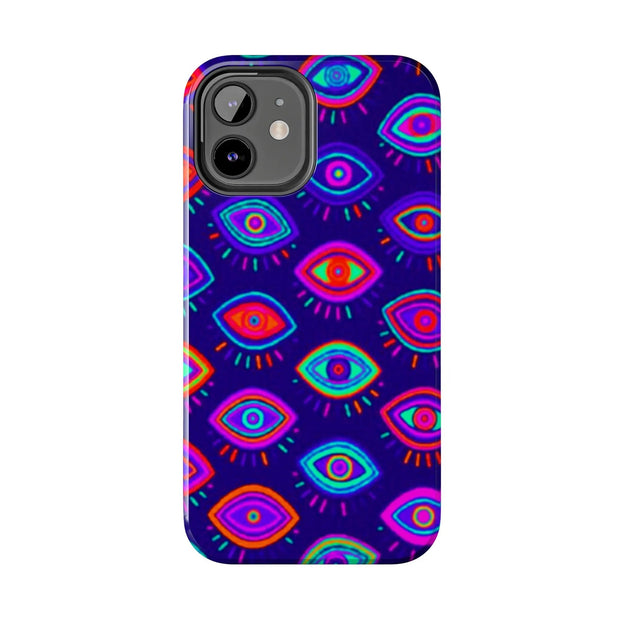 Trippy Neon Evil Eye Protective Tough Phone Case LavenderCeleste