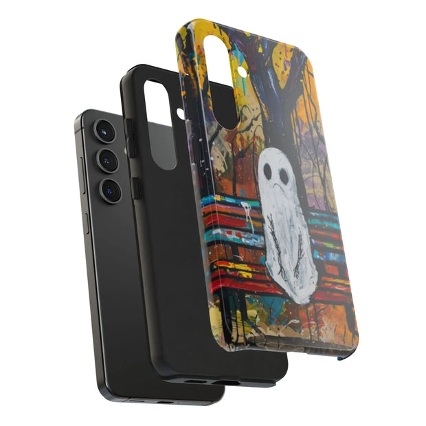 Sad Ghost on Park Bench Abstract Art Phone Case LavenderCeleste