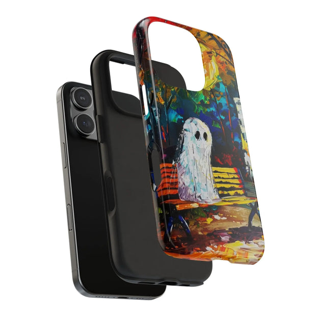 Lonely Ghost Tough Phone Case – Abstract Fall Park Bench Painting