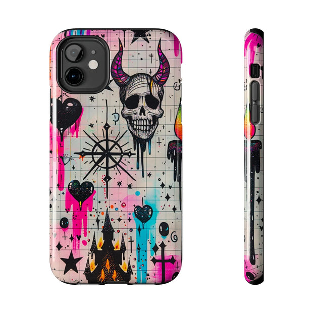Skull Occult Neon Drip Pastel Goth Tough Phone Case LavenderCeleste