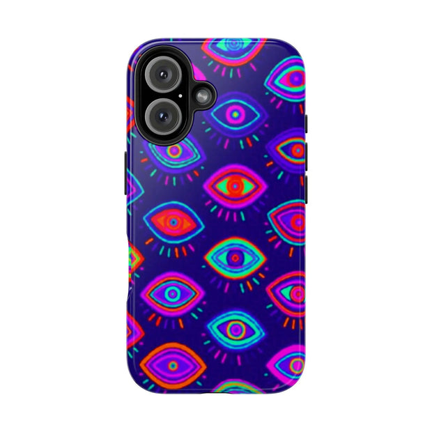 Trippy Neon Evil Eye Protective Tough Phone Case LavenderCeleste