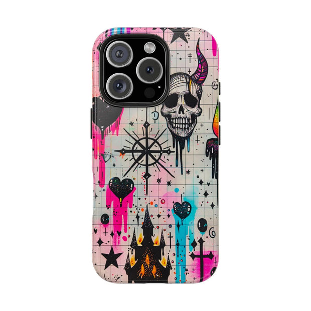 Skull Occult Neon Drip Pastel Goth Tough Phone Case LavenderCeleste