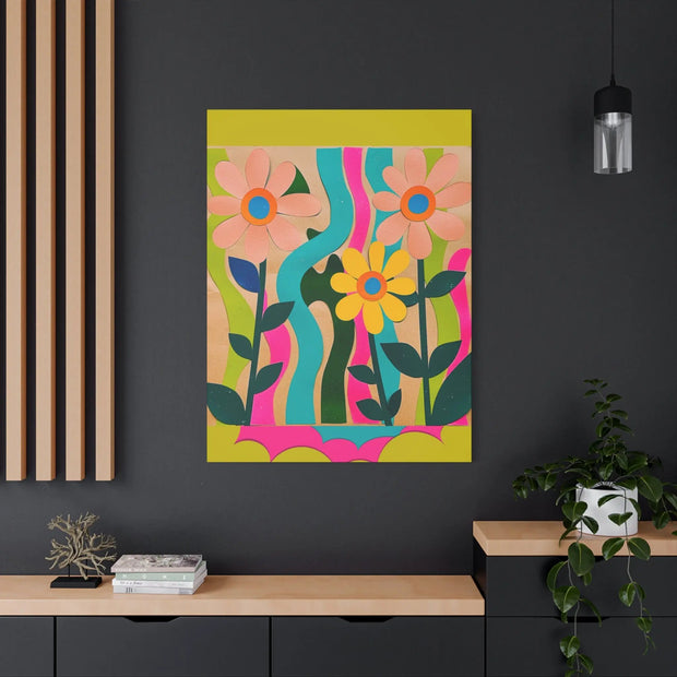 Groovy Paper Cut Flower Matte Canvas Art LavenderCeleste