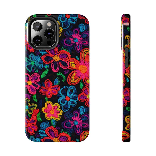 Neon Crochet Floral Tough Phone Case – Vibrant Retro Handmade Pattern Printify