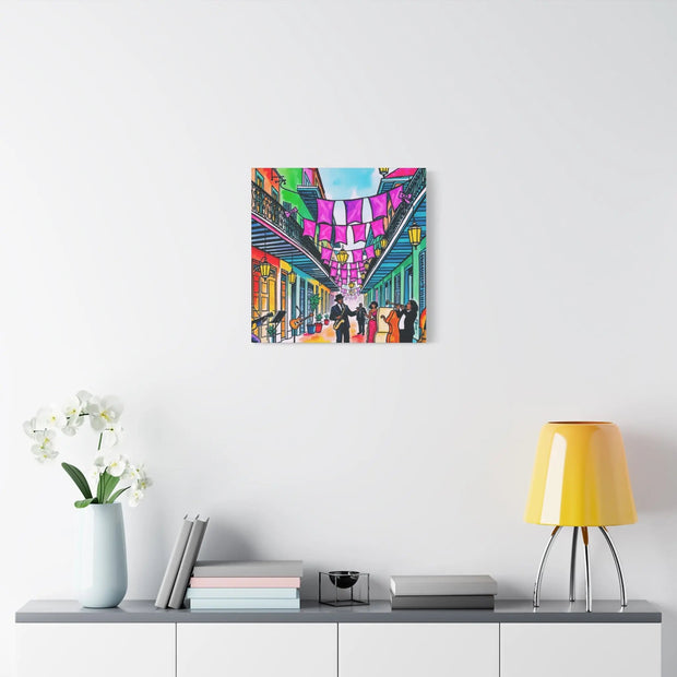 Vibrant New Orleans Jazz Street Matte Canvas – French Quarter Music Scene LavenderCeleste