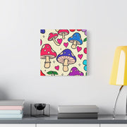Kawaii Mushroom Cherry Flower Matte Canvas Print LavenderCeleste