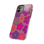 Retro Neon Groovy Flowers Tough Phone Case – 70s Psychedelic Floral Pattern LavenderCeleste