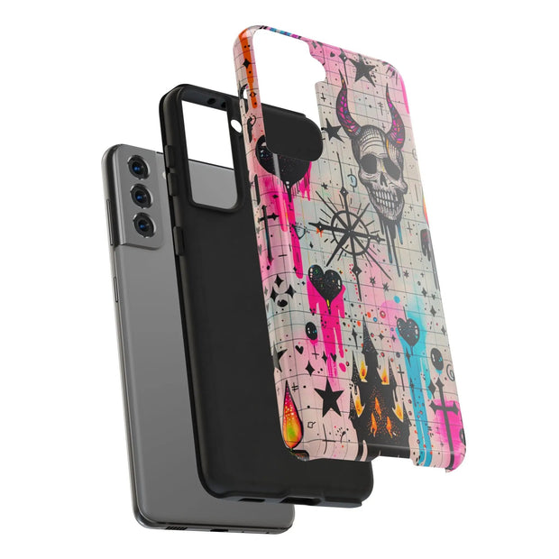 Skull Occult Neon Drip Pastel Goth Tough Phone Case LavenderCeleste