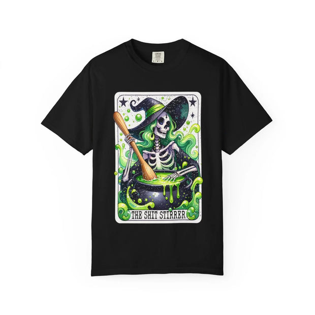 The Shit Stirrer Witch Skeleton Comfort Colors Tee LavenderCeleste