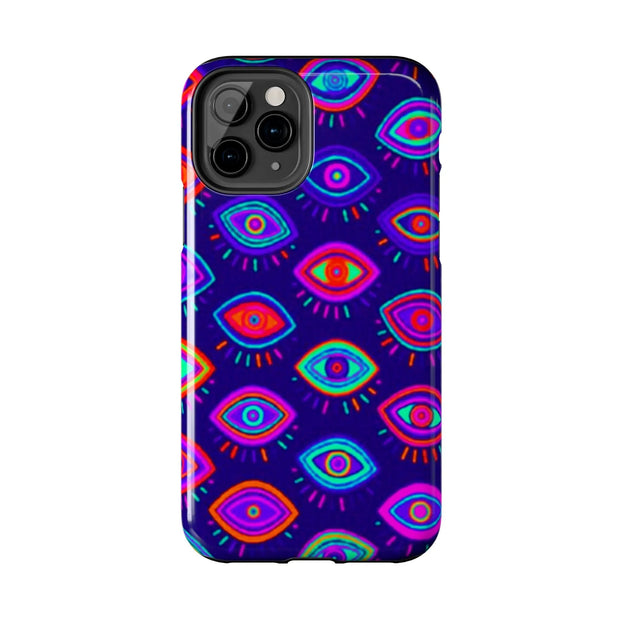 Trippy Neon Evil Eye Protective Tough Phone Case LavenderCeleste