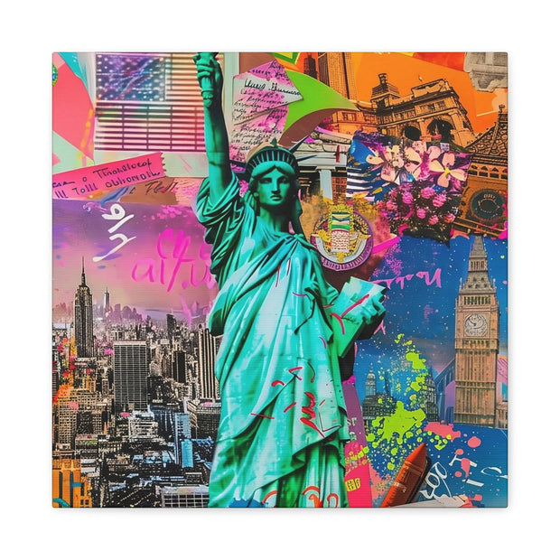 Vibrant New York Collage Matte Canvas – Statue of Liberty Pop Art Printify