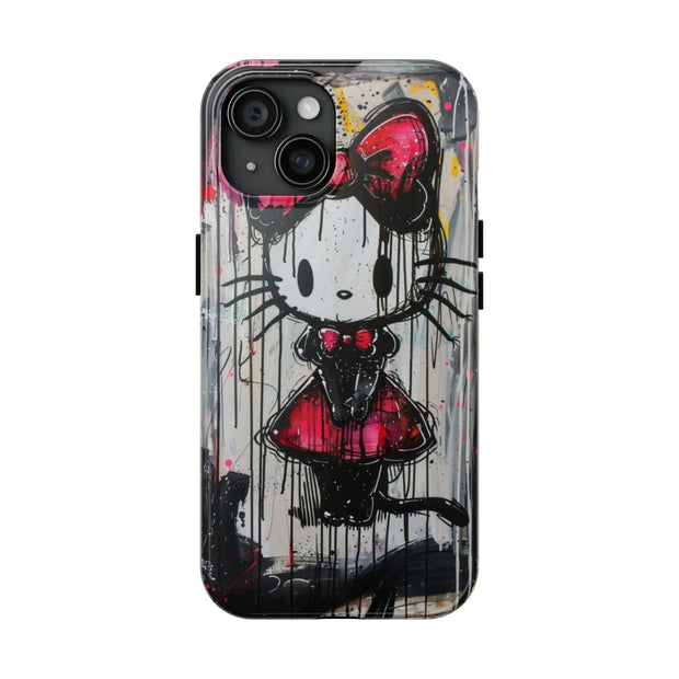 Goth Bow Cat Graffiti Pop Art Tough Phone Case LavenderCeleste