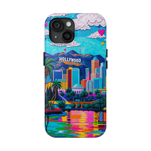 Los Angeles Hollywood Skyline Tough Phone Case – Vibrant Pop Art City Design - LavenderCeleste