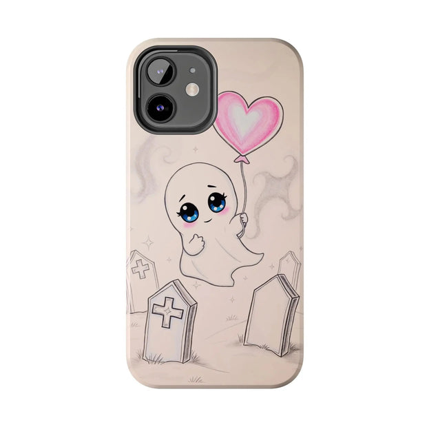Sad Ghost with Heart Balloon Kawaii Tough Phone Case LavenderCeleste