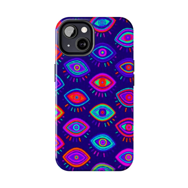 Trippy Neon Evil Eye Protective Tough Phone Case LavenderCeleste
