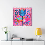 Whimsical Pink Blue Floral Matte Canvas Art LavenderCeleste