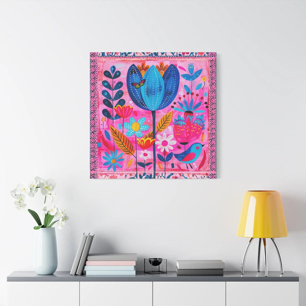 Whimsical Pink Blue Floral Matte Canvas Art LavenderCeleste