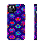 Trippy Neon Evil Eye Protective Tough Phone Case LavenderCeleste
