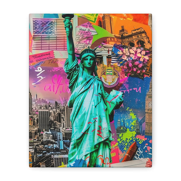 Vibrant New York Collage Matte Canvas – Statue of Liberty Pop Art Printify