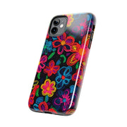 Neon Crochet Floral Tough Phone Case – Vibrant Retro Handmade Pattern Printify