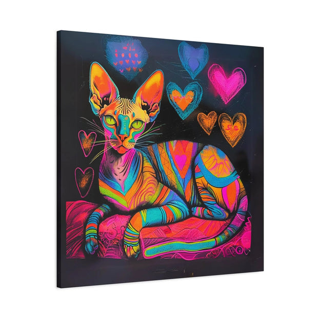 Neon Sphynx Love Pop Art Matte Canvas Wall Art LavenderCeleste