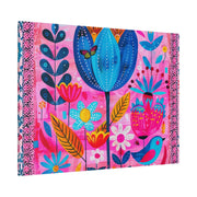 Whimsical Pink Blue Floral Matte Canvas Art - LavenderCeleste