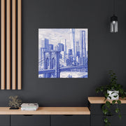 New York City Toile Art – Blue Scenic Skyline Matte Canvas LavenderCeleste