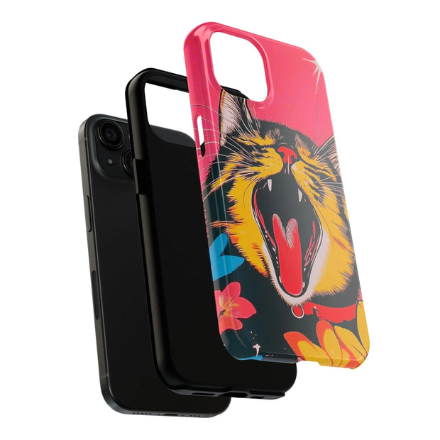 Yawning Cat Pop Art Bright Retro Aesthetic Tough Phone Case LavenderCeleste
