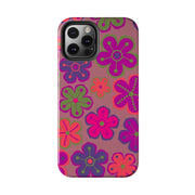 Retro Neon Groovy Flowers Tough Phone Case – 70s Psychedelic Floral Pattern LavenderCeleste