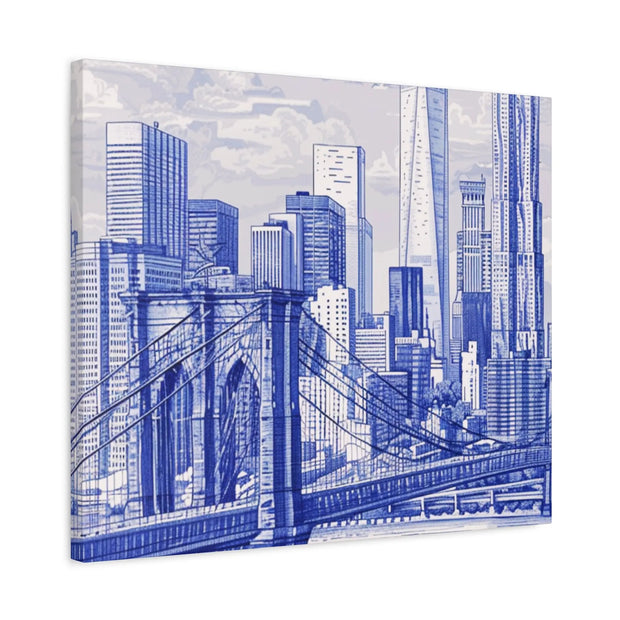 New York City Toile Art – Blue Scenic Skyline Matte Canvas Printify