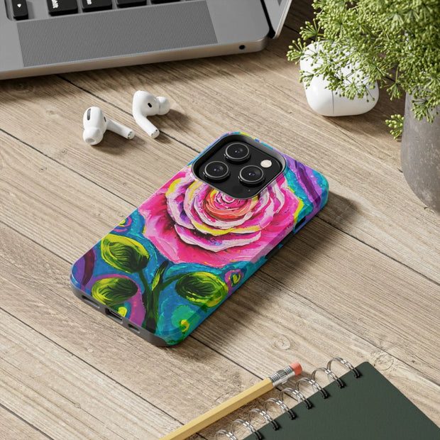 Vibrant Pink Rose Abstract Tough Phone Case LavenderCeleste