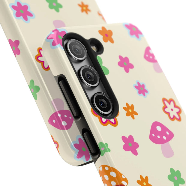 Retro Mushroom Flower Power Tough Phone Case LavenderCeleste
