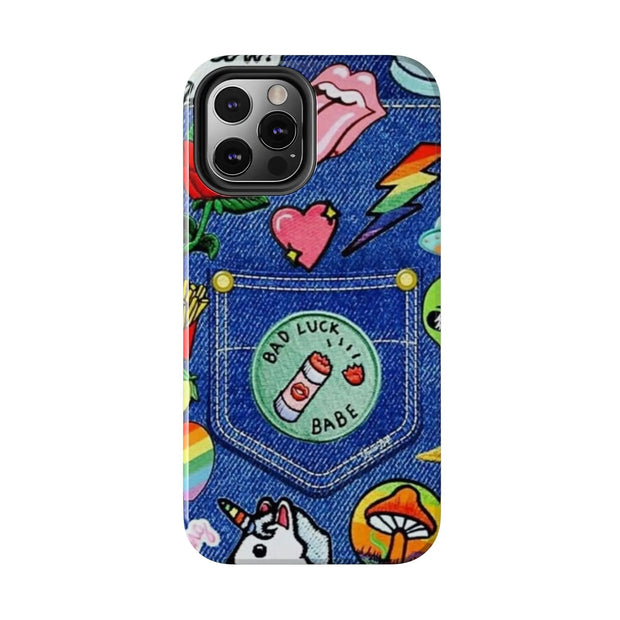 Retro Kidcore Denim Patch Tough Phone Case LavenderCeleste