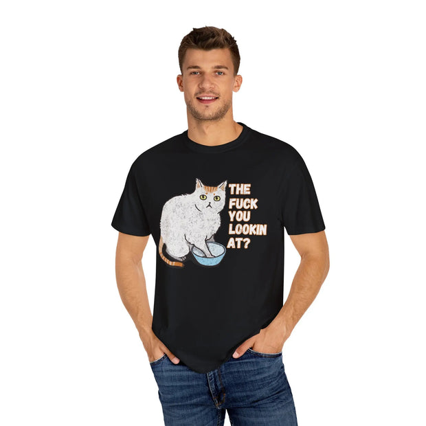 The Fuck You Lookin At Cat Comfort Colors Tee LavenderCeleste