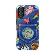 Retro Kidcore Denim Patch Tough Phone Case LavenderCeleste