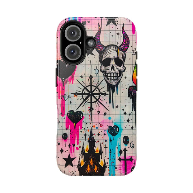 Skull Occult Neon Drip Pastel Goth Tough Phone Case LavenderCeleste