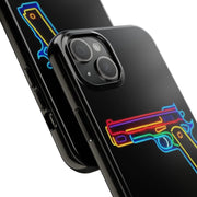 Neon Rainbow Gun Tough Phone Case – Bold Retro Vaporwave Aesthetic LavenderCeleste