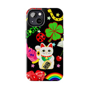 Lucky Symbols Tough Phone Case – 777 Dice Rainbow Maneki Neko Design - LavenderCeleste